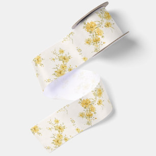 Ruban En Satin Motif floral vintage jaune doré délicat