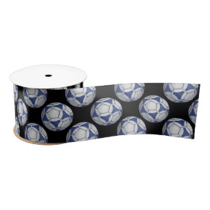 Ruban En Satin Motif Futbal bleu et blanc