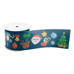Ruban En Satin Motif gai de Noël sur le bleu