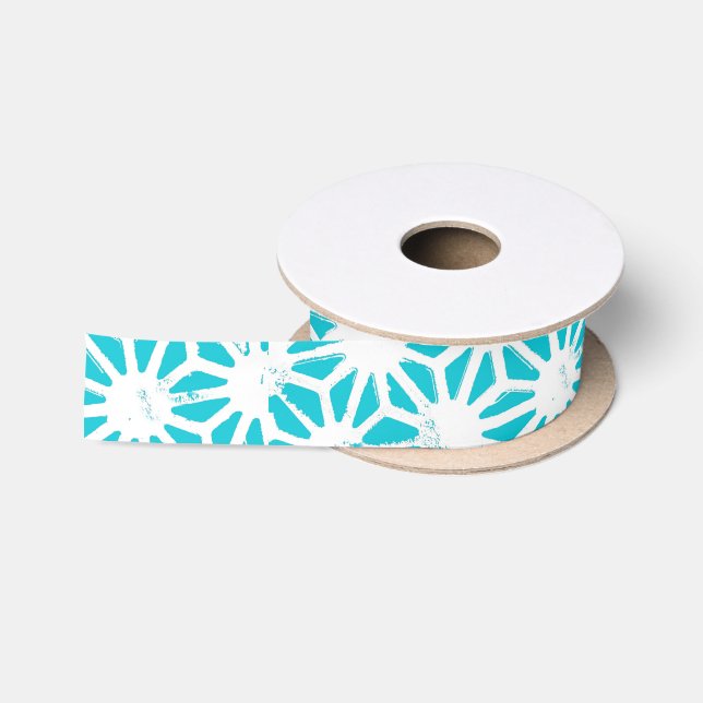 Ruban En Satin Motif géométrique Aqua (Bobine)