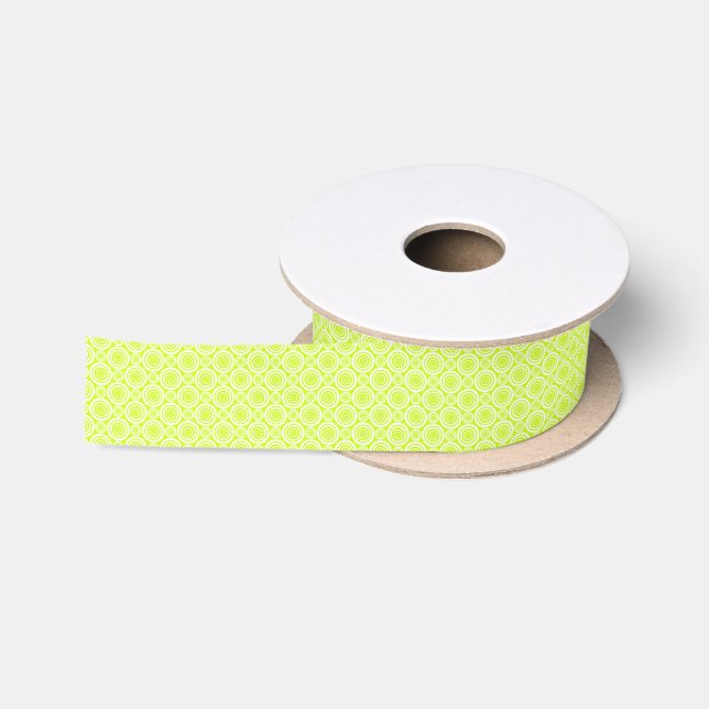 Ruban En Satin Motif géométrique chartreuse et blanc (Bobine)