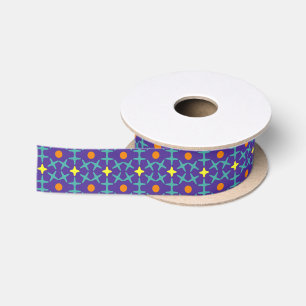 Ruban En Satin Motif géométrique coloré avec une croix bleue