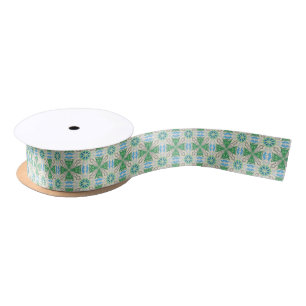 Ruban En Satin Motif géométrique complexe avec des éléments verts