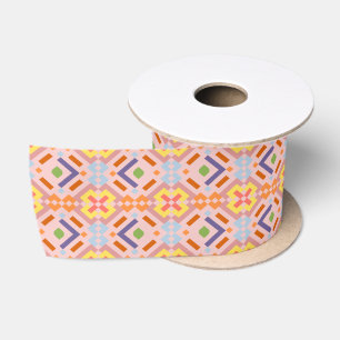 Ruban En Satin Motif géométrique mosaïque pixel pastel rétro
