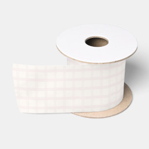 Ruban En Satin Motif Gingham Blanc Crème et Champagne Rose