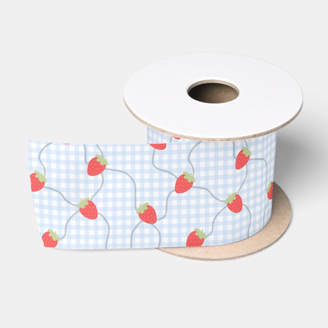 Ruban En Satin Motif Gingham Fraise Sans Couture (Bobine)