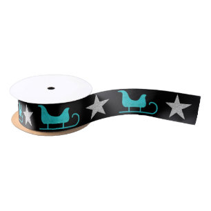 Ruban En Satin Motif Glitter Traîneau Noir Bleu Chic Étoile Argen