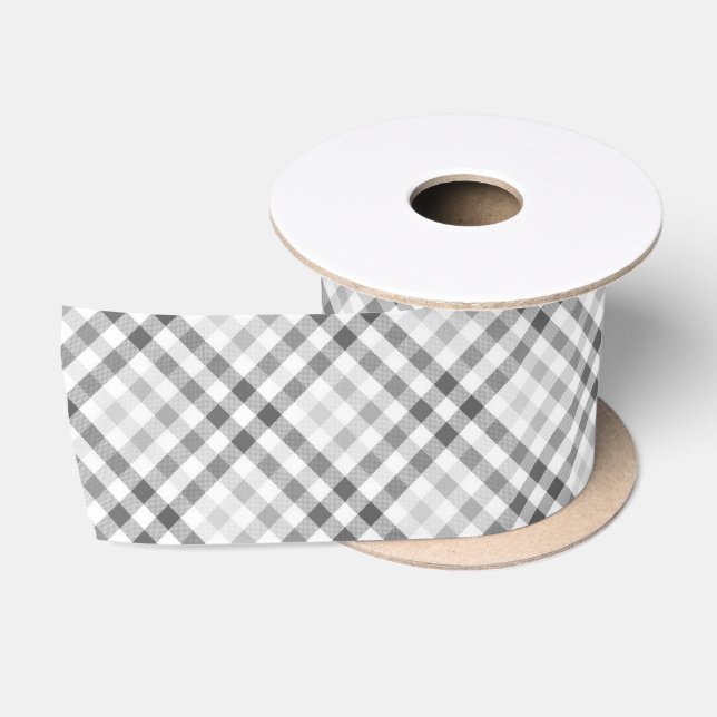 Ruban En Satin Motif gris blanc tartan moderne (Bobine)