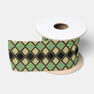 Ruban En Satin Motif Harlequin en Or, Vert et Noir 