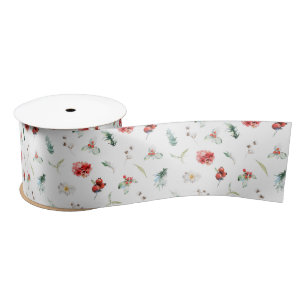 Ruban En Satin Motif hivernal de verdure florale élégant