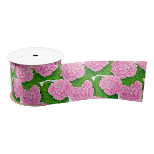 Ruban En Satin Motif Hydrangea