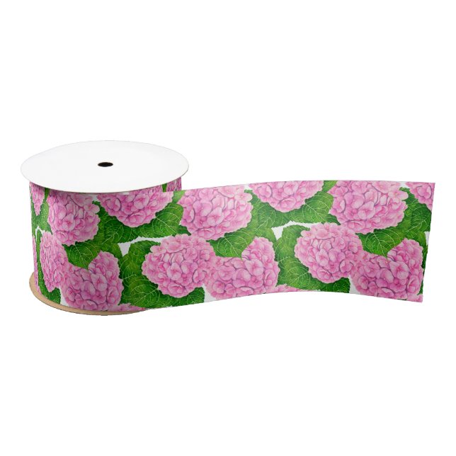 Ruban En Satin Motif Hydrangea (Bobine)