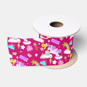 Ruban En Satin Motif licorne pour 9e anniversaire