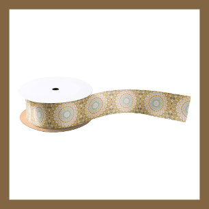 Ruban En Satin Motif Mandala Rétro Ambre et Vert