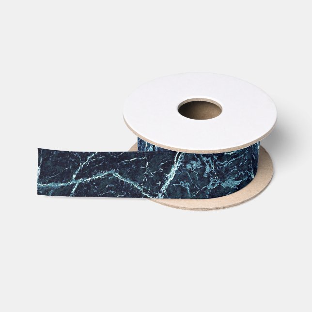Ruban En Satin Motif marbre moderne bleu (Bobine)