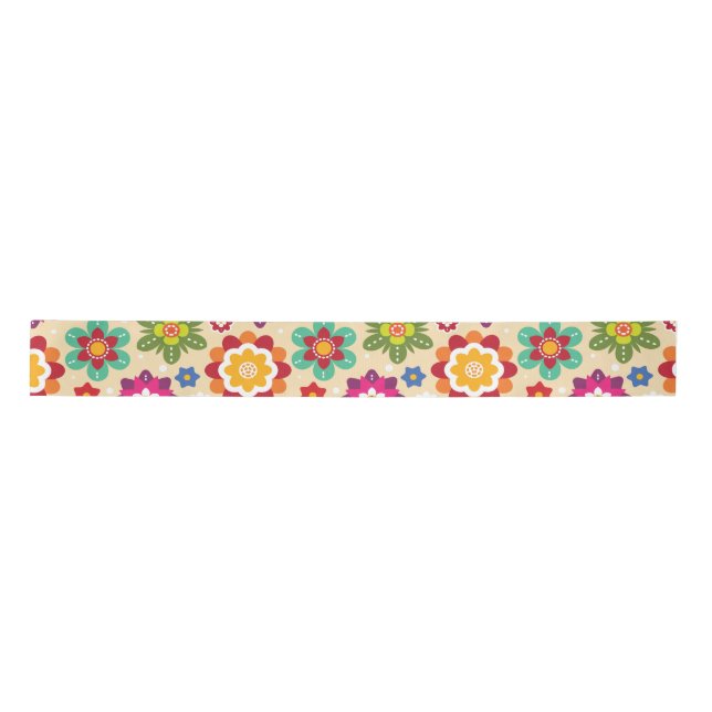 Ruban En Satin Motif mexicain des fleurs d'art populaire (Devant)