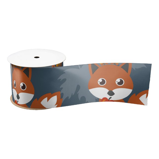 Ruban En Satin Motif mignon de Fox d'automne (Bobine)