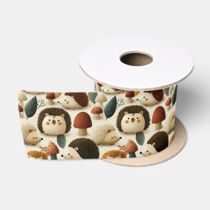 Ruban En Satin Motif mignon de hérisson et de champignon de la fo