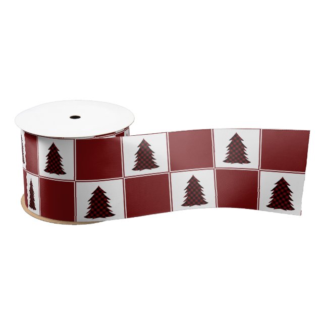 Ruban En Satin Motif moderne Red Buffalo Plaid Christmas Tree (Bobine)