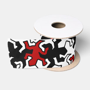 Ruban En Satin Motif Mosaic Geckos - rouge noir blanc