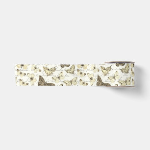 Ruban En Satin Motif papillon beige vintage avec écriture