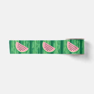 Ruban En Satin Motif pastèque rose et vert aquarelle
