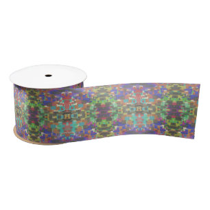 Ruban En Satin Motif pixelisé au-delà des couleurs de l'arc-en-ci