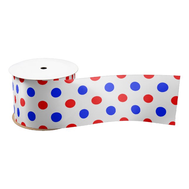 Ruban En Satin Motif Points Blancs Rouges Bleus  (Bobine)