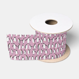 Ruban En Satin Motif pourpre de pingouin