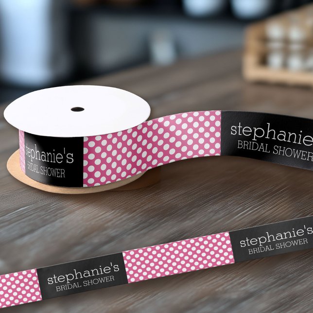 Ruban En Satin Motif Preppy à Fête des mariées rose et noire chau (Custom Wedding Shower Ribbon)