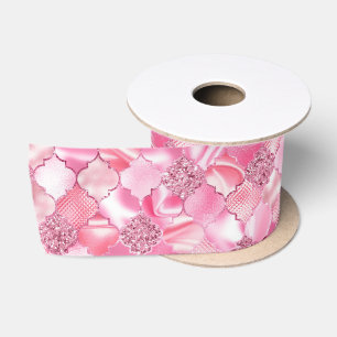 Ruban En Satin Motif Quatrefeuilles Marocain Rose