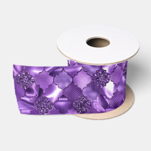 Ruban En Satin Motif Quatrefeuilles Marocain Violet Foncé