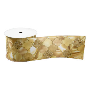 Ruban En Satin Motif Quatrefoil Gold Marocain