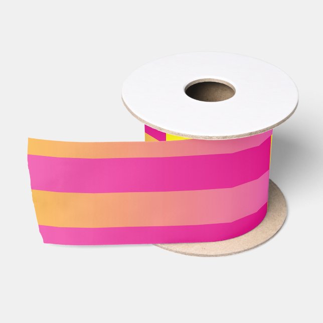 Ruban En Satin Motif rayé orange jaune rose (Bobine)