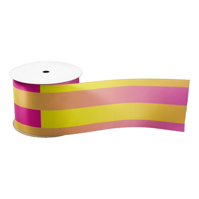 Ruban En Satin Motif rayé rose jaune orange (Bobine)