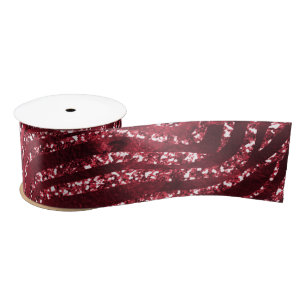 Ruban En Satin Motif Rayures de Tigre Pailleté Rouge Glam