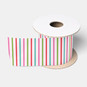 Ruban En Satin Motif rayures en rose, rouge, vert et turquoise