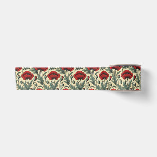 Ruban En Satin Motif Red Poppies d'inspiration vintage