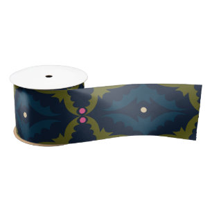 Ruban En Satin Motif Rétro Vintage Deep Blue