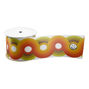 Ruban En Satin Motif Rétro Vintage Smiley No. 02