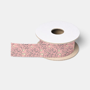 Ruban En Satin Motif romantique avec des coeurs et des oiseaux