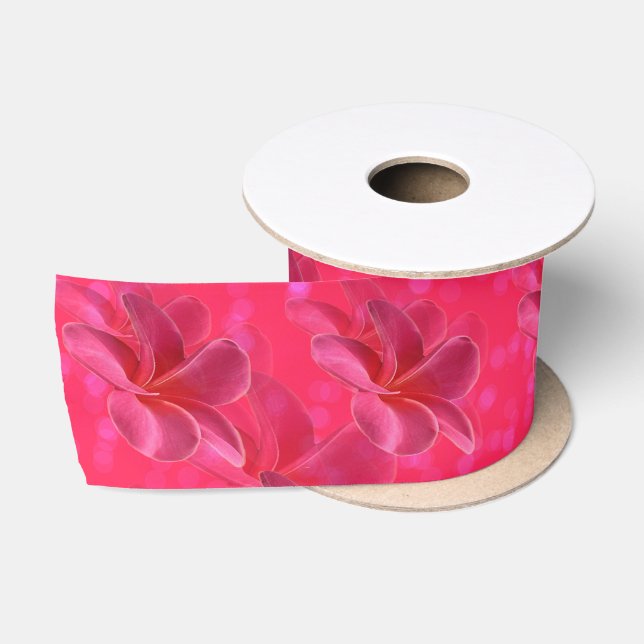Ruban En Satin Motif rose Frangipani Blush, (Bobine)