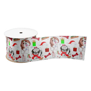 Ruban En Satin Motif sans couture de Noël au Shih Tzu adorable