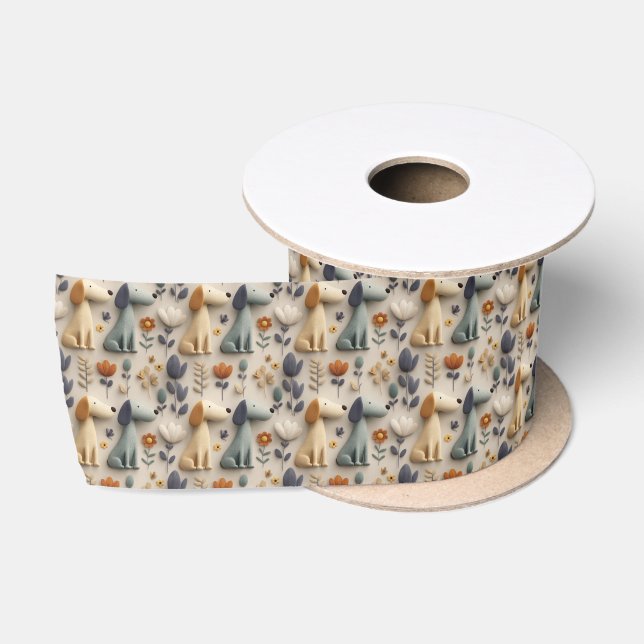 Ruban En Satin Motif sans couture de style argile 3D avec des chi (Bobine)