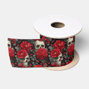 Ruban En Satin Motif sans couture floral de corbeau et de crâne g