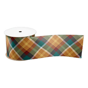 Ruban En Satin Motif Tartan Bleu Sarcelle Classique Orange Vert