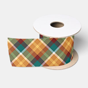 Ruban En Satin Motif Tartan Bleu Sarcelle Vert Orange Classique