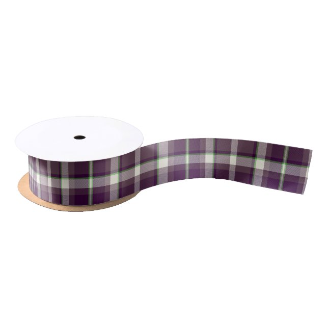 Ruban En Satin Motif Tartan Eggplant et Green ID210 (Bobine)