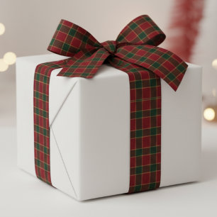 Ruban En Satin Motif Tartan Rouge et Vert pour les Fêtes de Noël