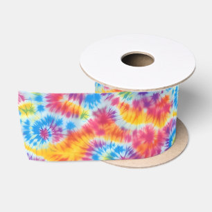 Ruban En Satin Motif Tie Dye aux Couleurs de l'Arc-en-Ciel